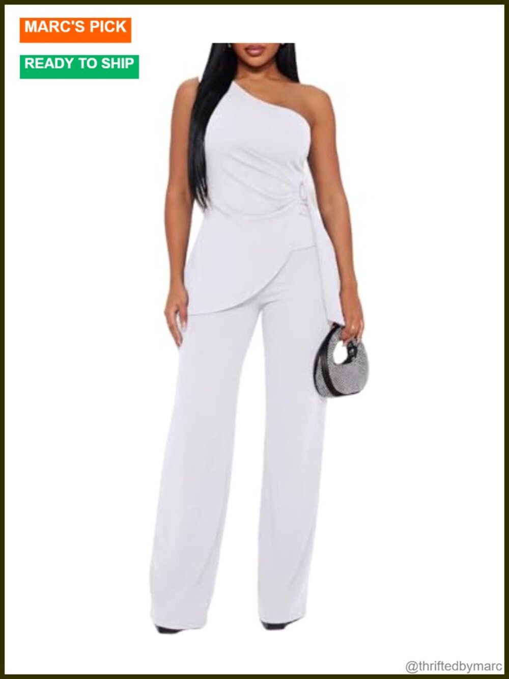Women's 2 Piece Pants Suit Set One Shoulder Top High Waist Trousers Business